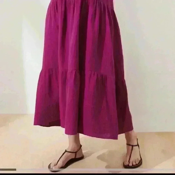 Frill-Sleeve Gauze Tiered Mid-Calf Dress - Picture 2 of 13